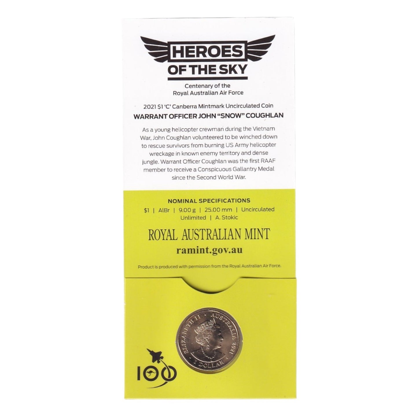 2021 $1 Coin - Heroes of the Sky - RAAF Centenary - 'C' Mintmark