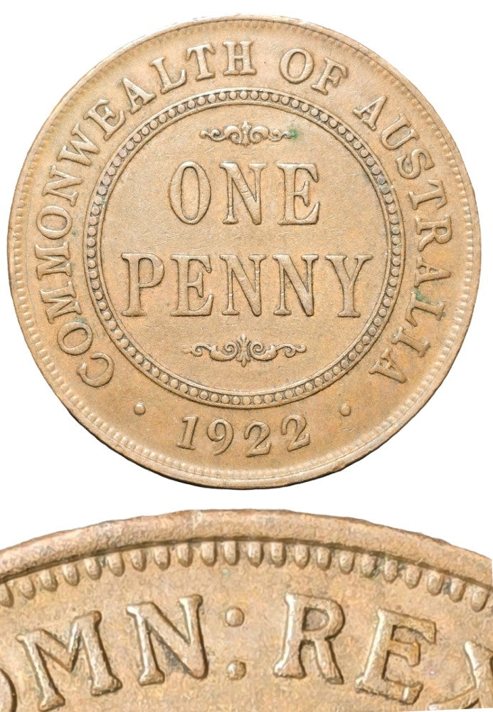 1922 Australian Penny - Extremely Fine - Indian Obverse with Curve Base Lettering