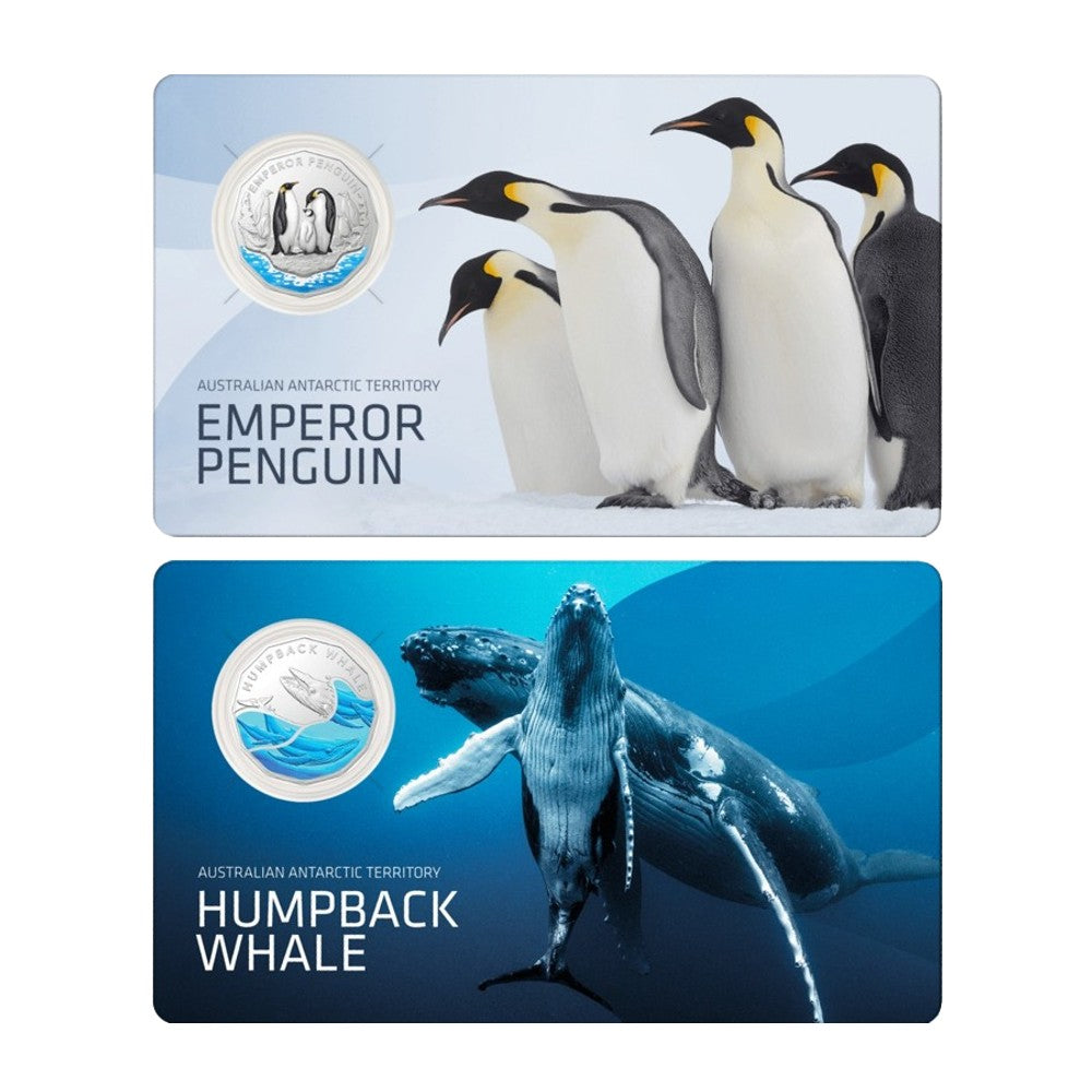 2023 50c Coloured Uncirculated Coin Set - Australian Antarctic Territory - Emperor Penguin and Humpback Whale