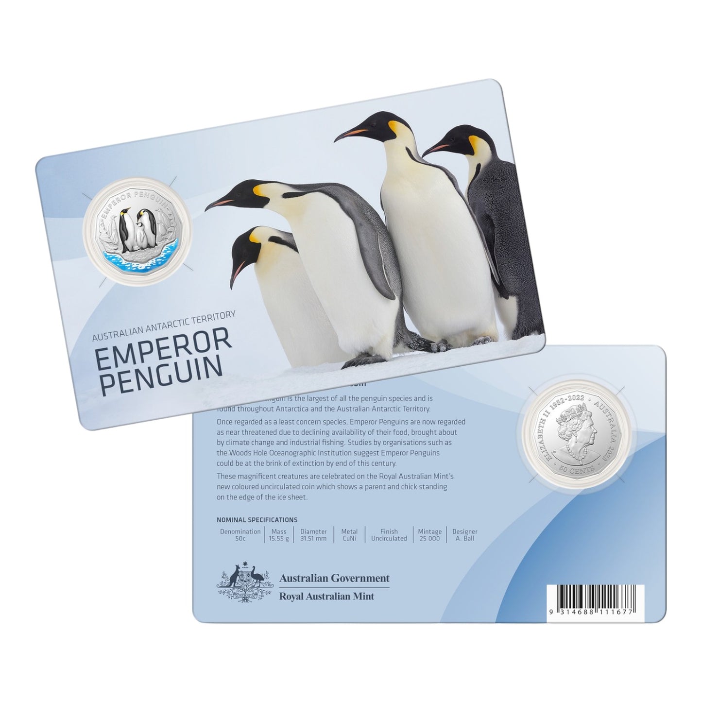 2023 50c Coloured Uncirculated Coin Set - Australian Antarctic Territory - Emperor Penguin and Humpback Whale