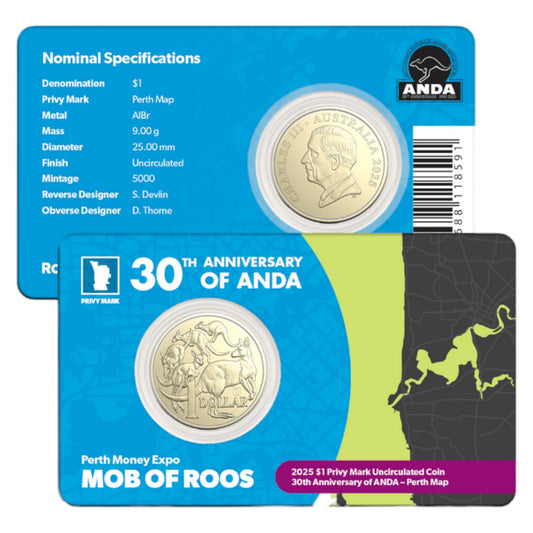 2025 $1 Coin - Perth Money Expo Mob of Roos - Uncirculated Coin with Perth Map Privy Mark