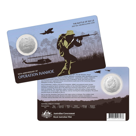 2021 50c Coin - 50th Anniversary of Operation Ivanhoe - The Battle of Nui Le