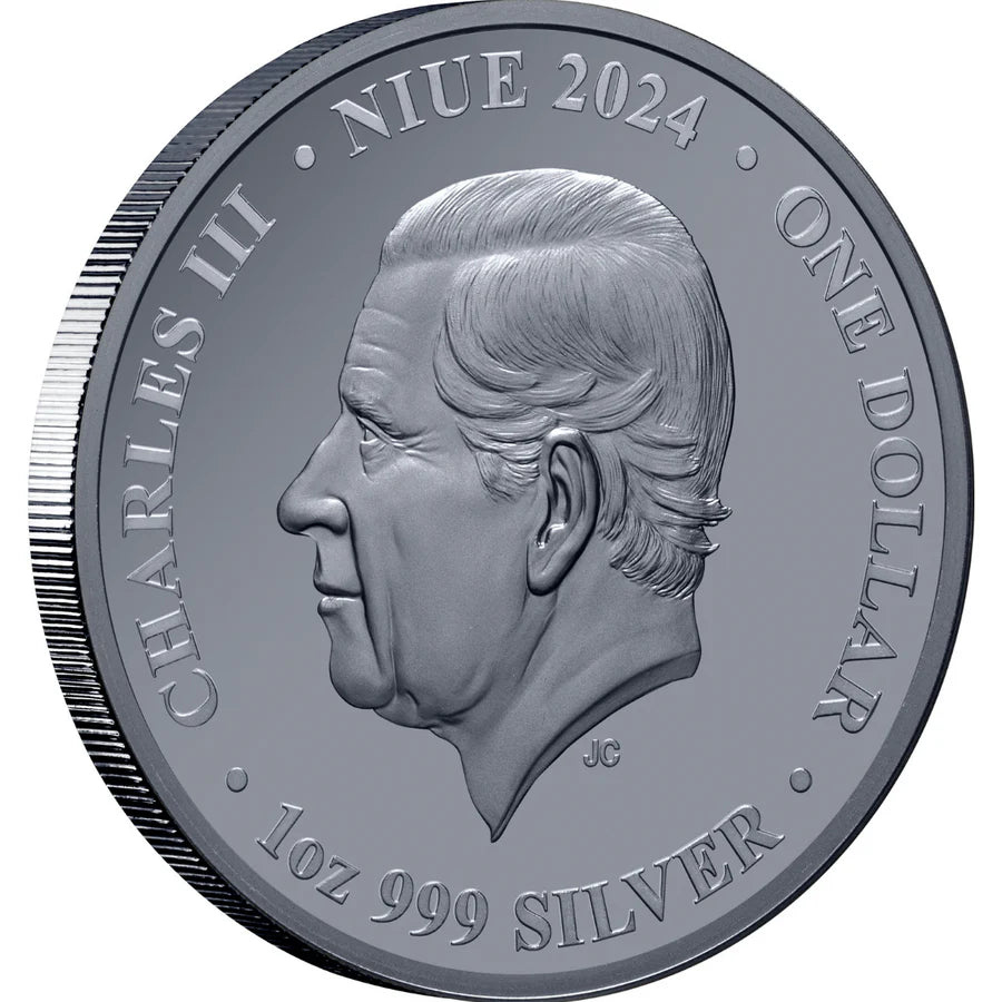 2024 $1 Silver Proof Chess Knight Coin - 1 oz with Black Finish