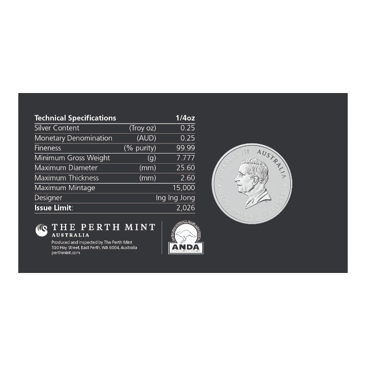 2025 Hobart Money Expo ANDA Special - Perth Mint - 2026 Year of the Horse 1/4oz Silver Coloured Coin in Card