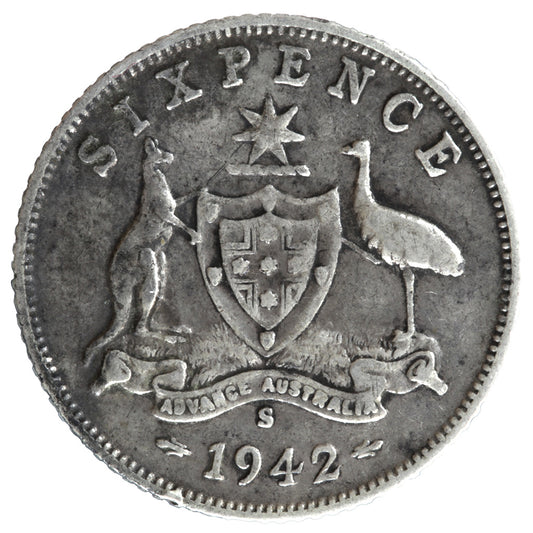 1942 S Australian Sixpence - Very Good