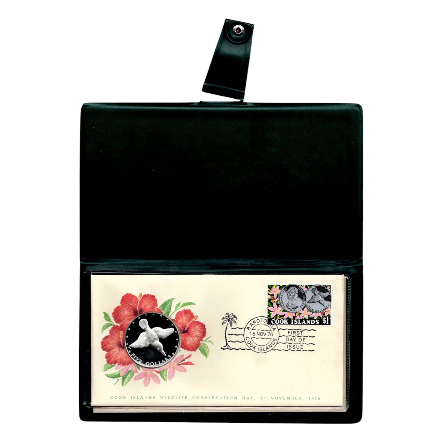 1976 Cook Islands "Wildlife Conservation" Cachet with Silver Proof Coin
