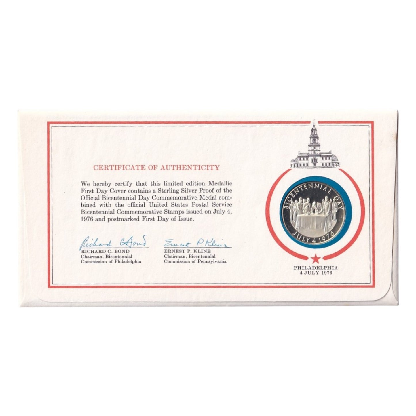 1976 United States Bicentennial First Day Cover with Sterling Silver Proof Medal