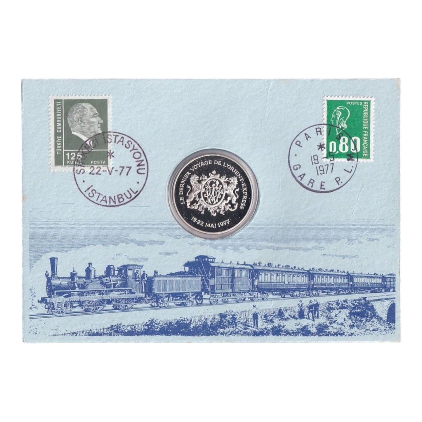 1977 France - Last Journey of the Orient-Express Silver Medal & Stamp Cover