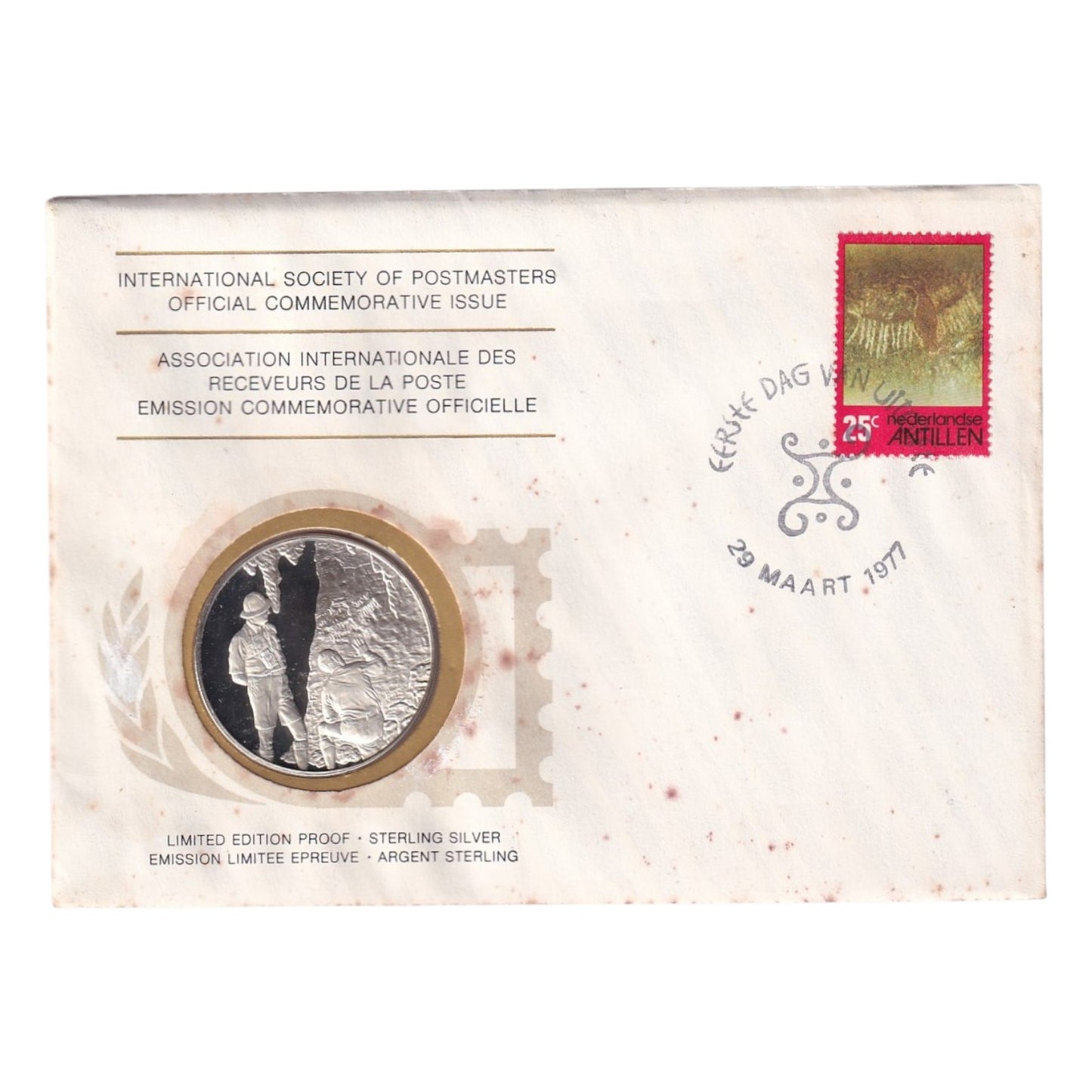 1977 International Society of Postmasters Silver Proof Medallic First Day Cover - Antilles