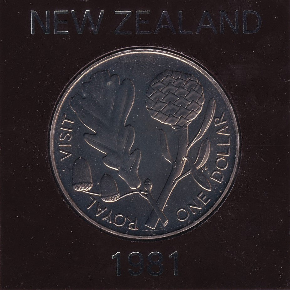 1981 New Zealand $1 Coin - Berry Portrait; Royal Visit