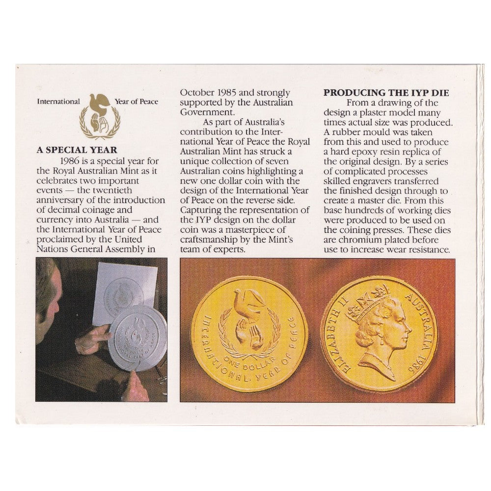 1986 Royal Australian Mint Uncirculated Coin Set - International Year of Peace