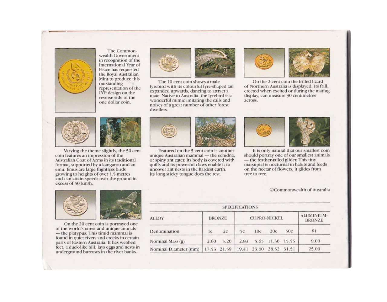 1986 Royal Australian Mint Uncirculated Coin Set - International Year of Peace
