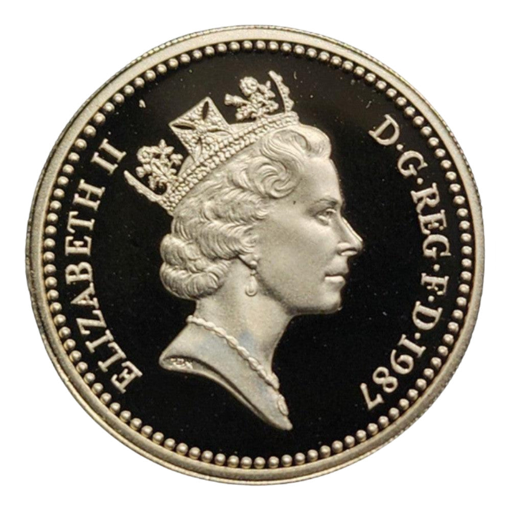 1987 Silver Proof Piedfort £1 Coin - Royal Diadem Series - English Oak