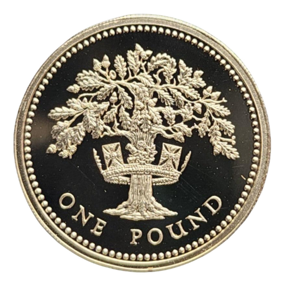 1987 Silver Proof Piedfort £1 Coin - Royal Diadem Series - English Oak
