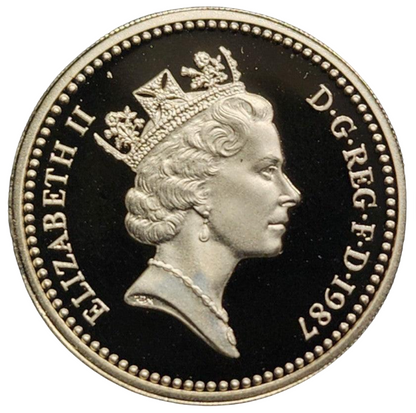1987 United Kingdom - Silver Proof Piedfort £1 Coin - Royal Diadem Series - English Oak