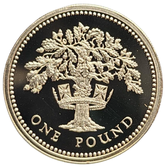 1987 United Kingdom - Silver Proof Piedfort £1 Coin - Royal Diadem Series - English Oak