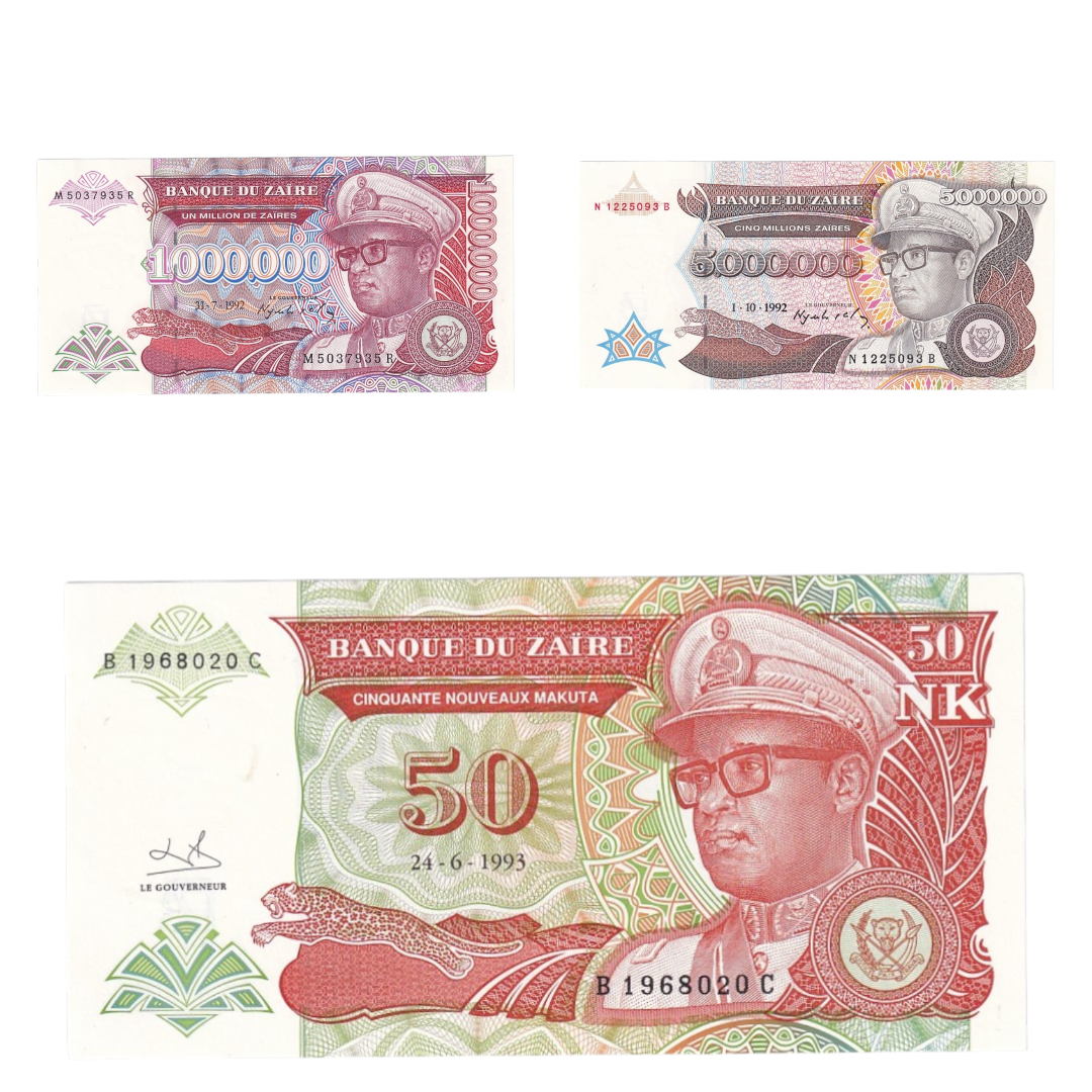 1992-1993 Zaire Banknote Collection - Uncirculated 1992-1993 Issues (11-Note Lot)