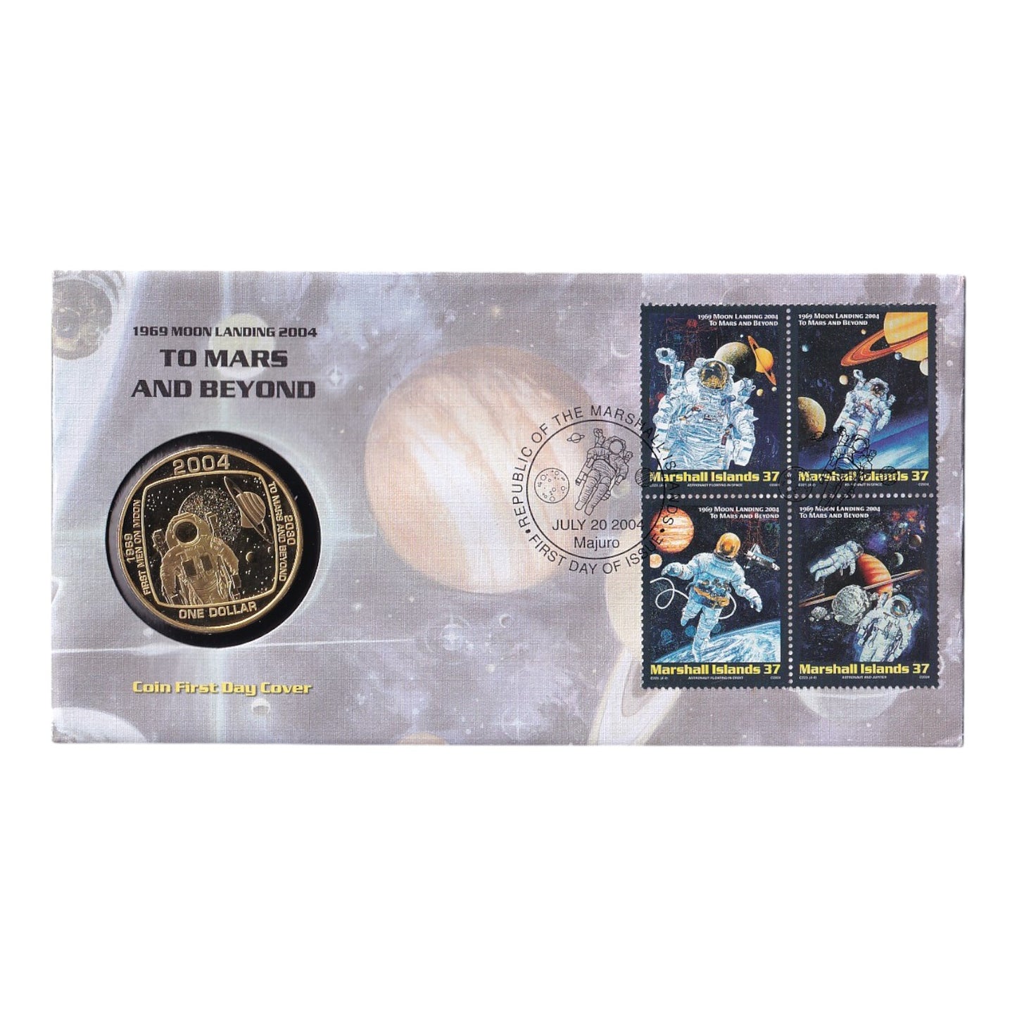 2004 Cook Islands $1 Coin - 1969 Moon Landing to Mars & Beyond - First Day Cover