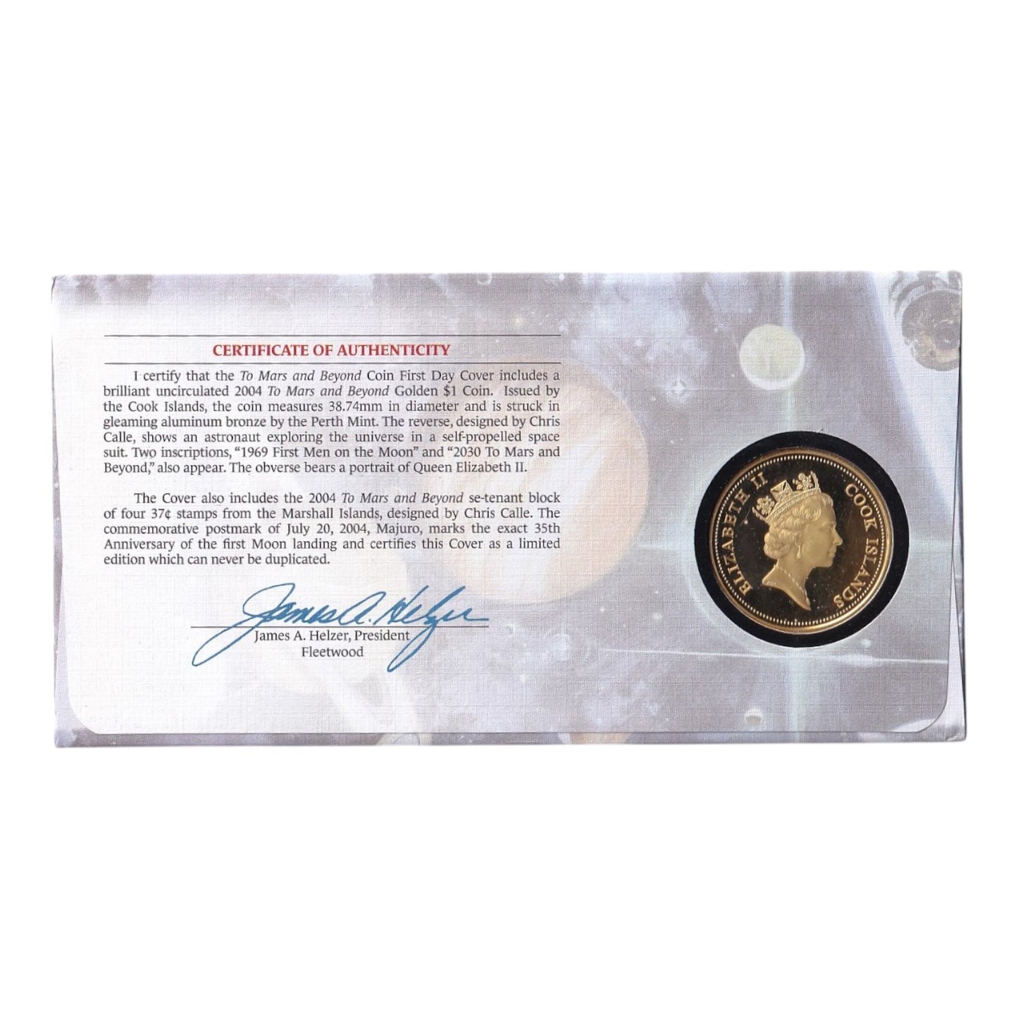 2004 Cook Islands $1 Coin - 1969 Moon Landing to Mars & Beyond - First Day Cover