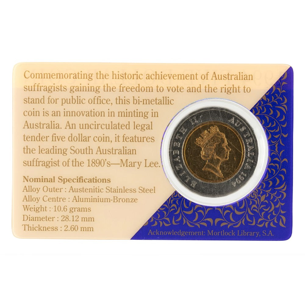 1994 Australian $5 Coin - Enfranchisement of Women - Bi-Metal Uncirculated
