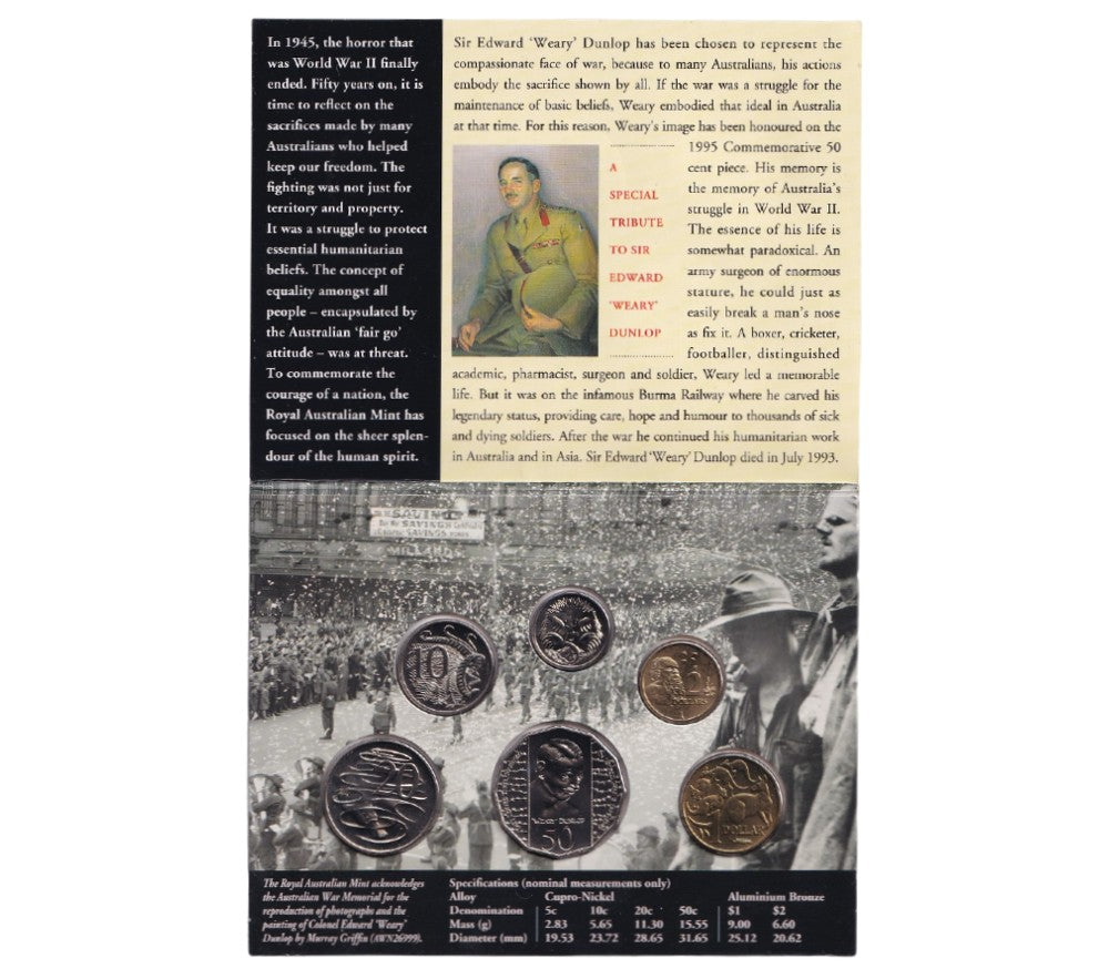 1995 Royal Australian Mint Uncirculated Coin Set - 50th Anniversary End of WWII