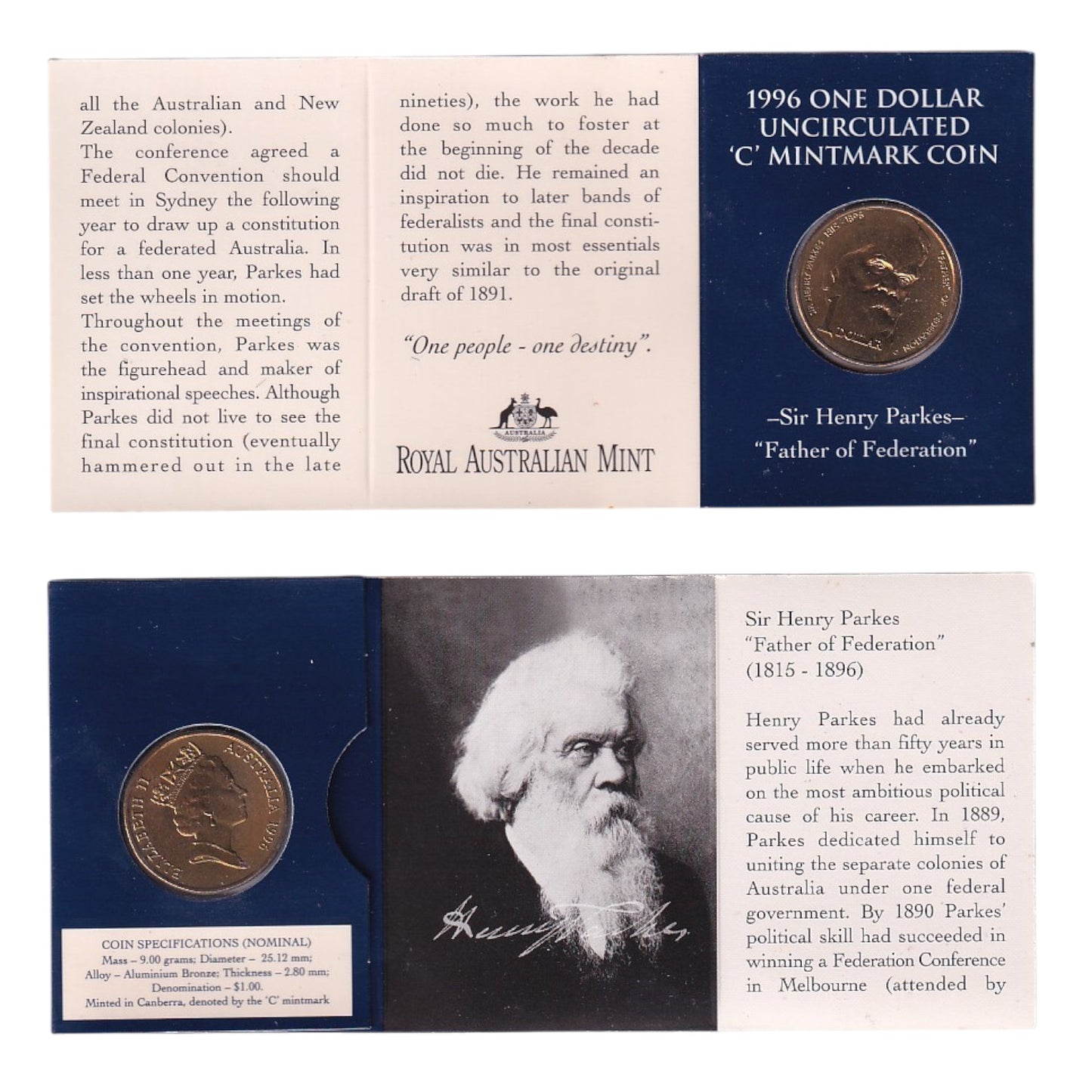 1996 $1 Coin - 100th Anniversary of the Death of Sir Henry Parkes