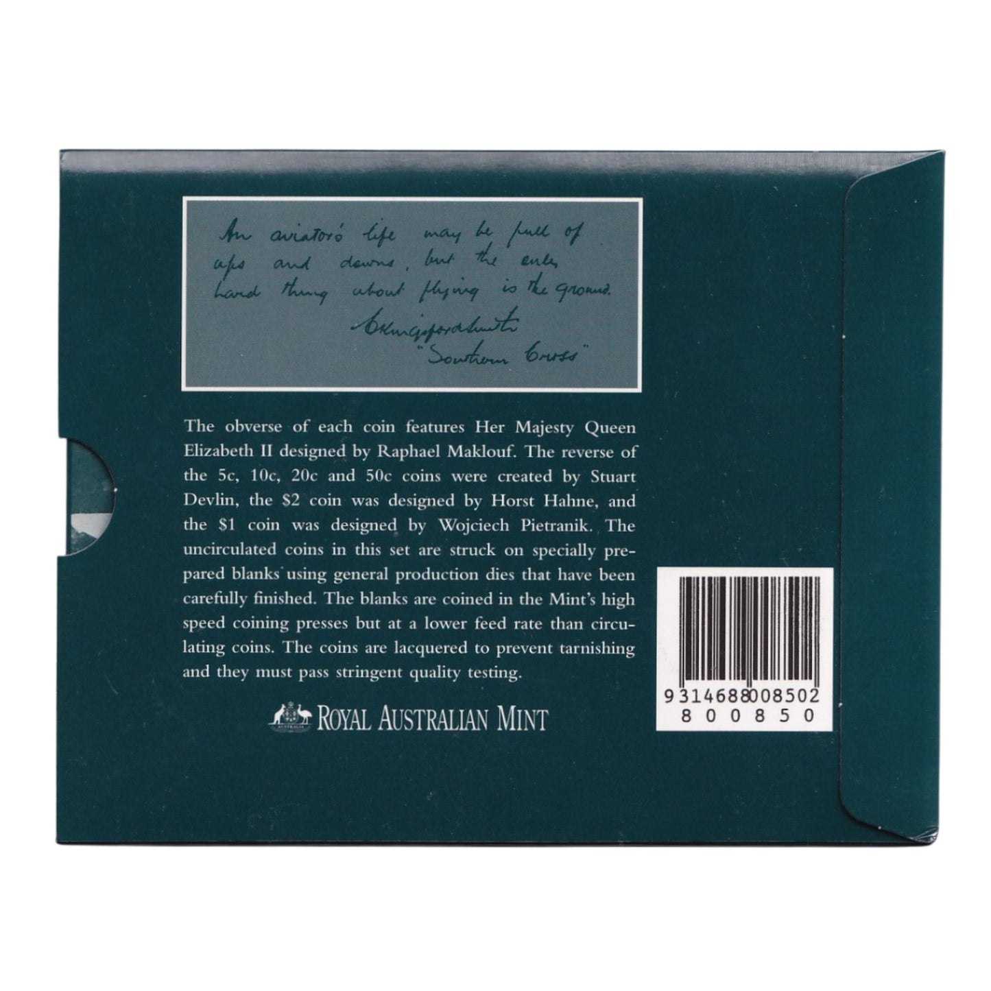 1997 Royal Australian Mint Uncirculated Coin Set - Centenary of the birth of Sir Charles Kingsford-Smith