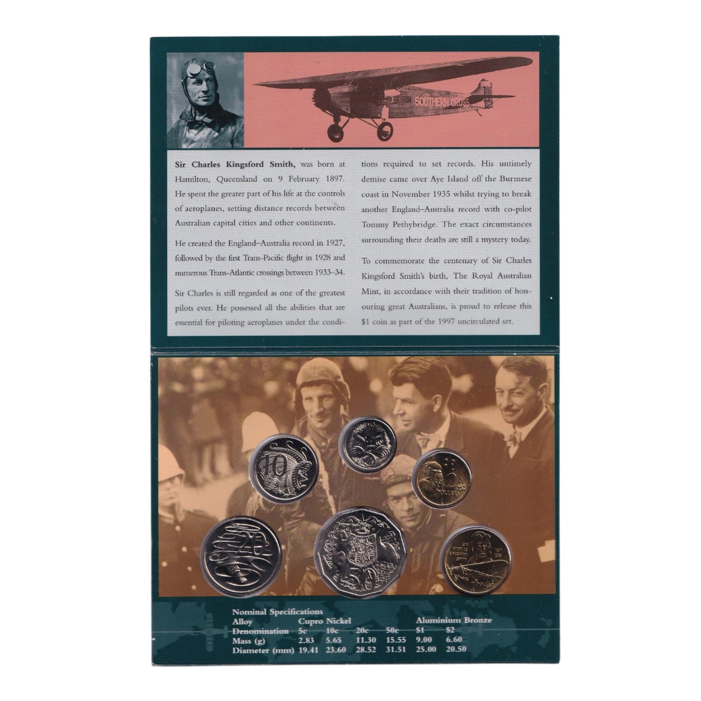 1997 Royal Australian Mint Uncirculated Coin Set - Centenary of the birth of Sir Charles Kingsford-Smith