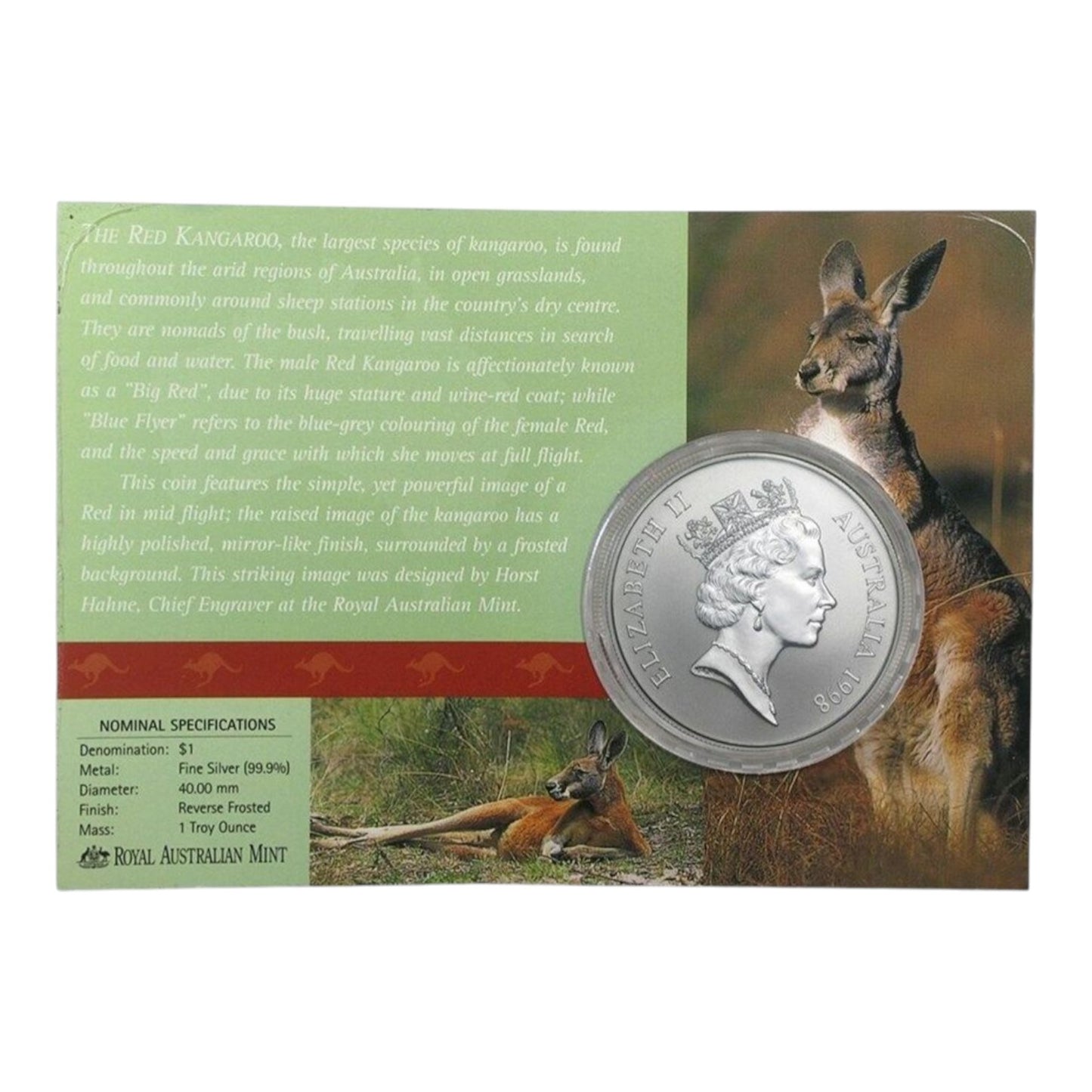 1998 $1 Coin - Silver Kangaroo - 1oz Silver Frosted Uncirculated