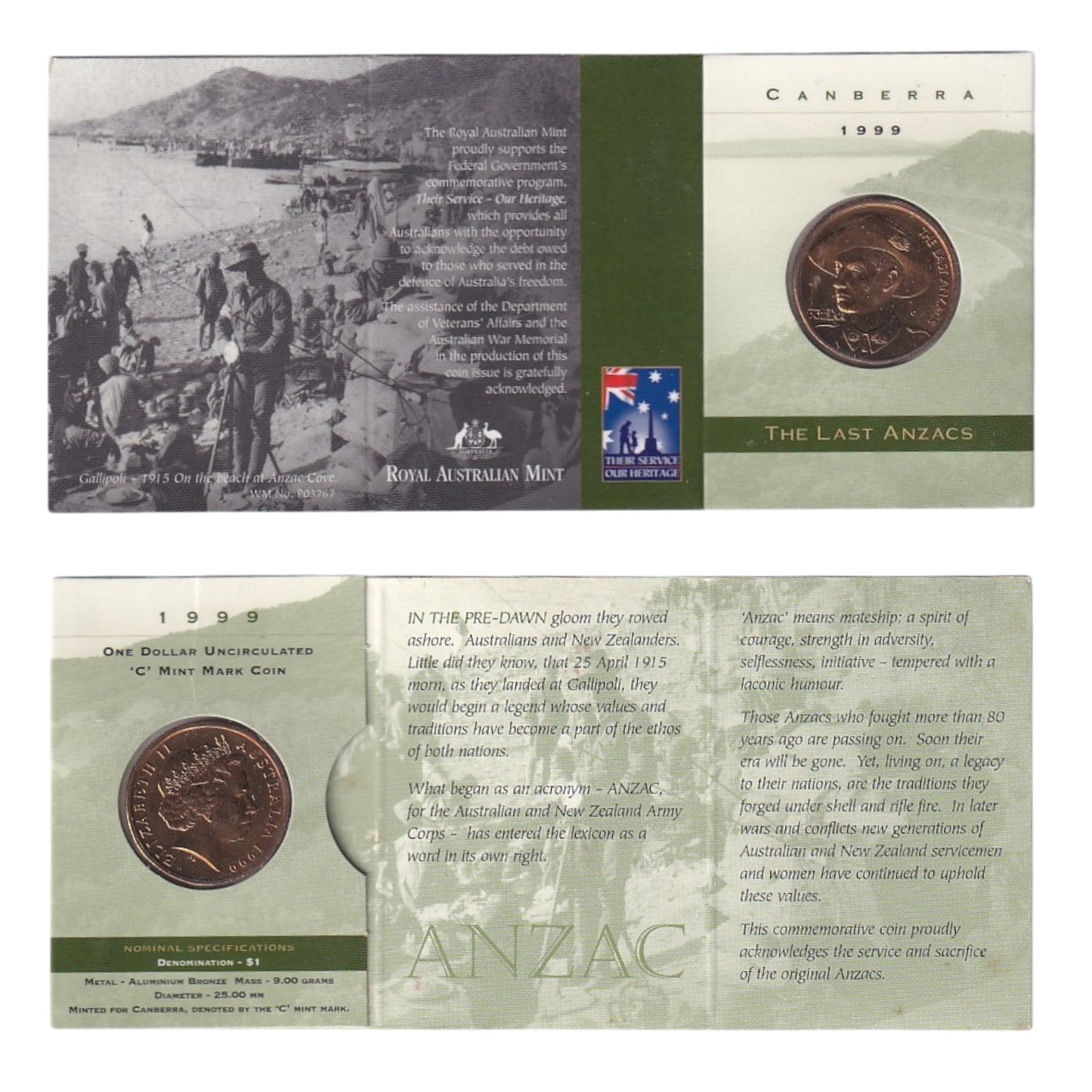 1999 $1 Coin - The Last ANZACS