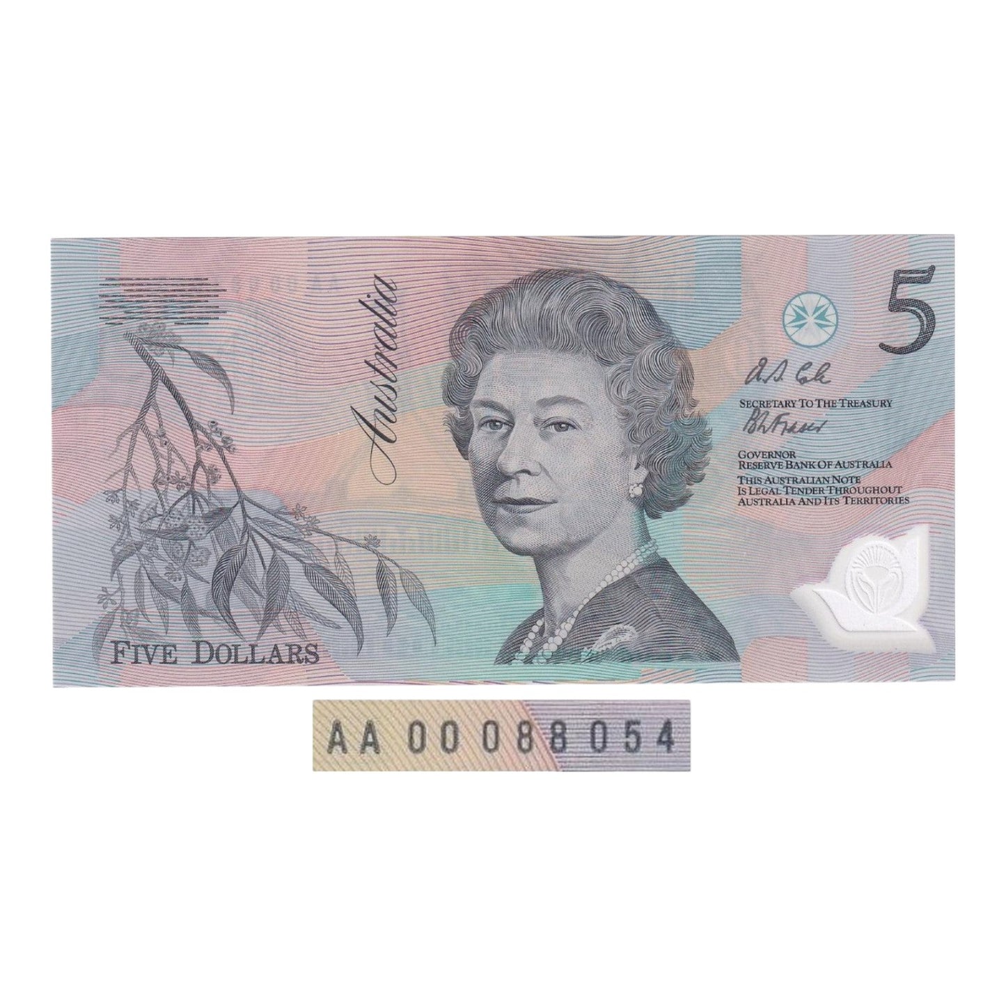 1992 Australian $5 Note - AA 00088054 - Fraser/Cole - R214F - First Prefix - Uncirculated