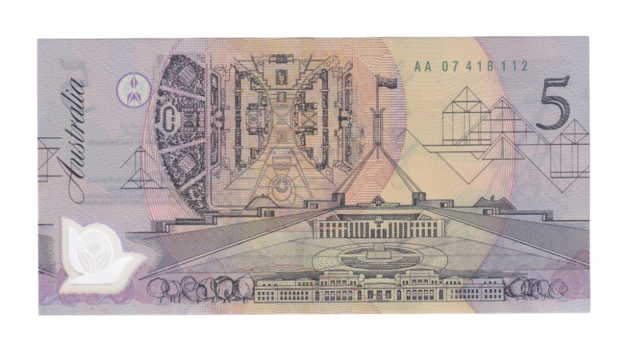 1992 Australian $5 Note - AA 07418112 - Fraser/Cole - R214 - Normal Prefix - Uncirculated