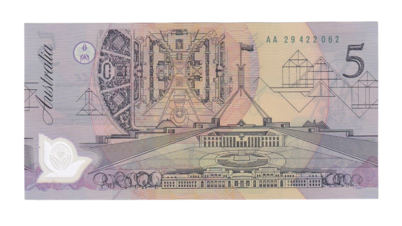 1992 Australian $5 Note - AA 29422062 - Fraser/Cole - R214 - Normal Prefix - Uncirculated
