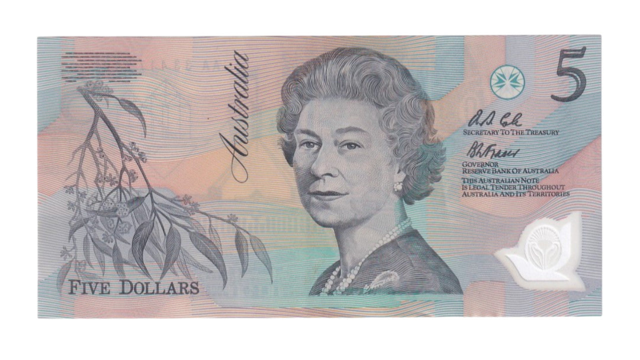 1992 Australian $5 Note - AA 33417740 - Fraser/Cole - R214i - Pale Green serial - About Uncirculated