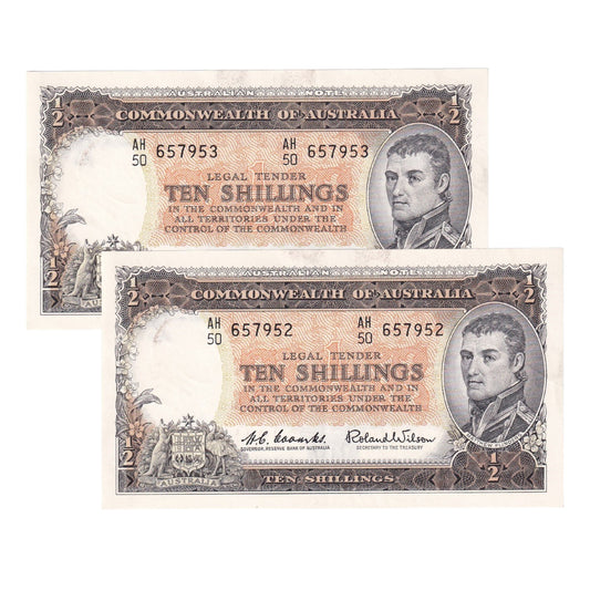 1961 Australian Ten Shilling Note - Reserve Bank - R17 - About Uncirculated