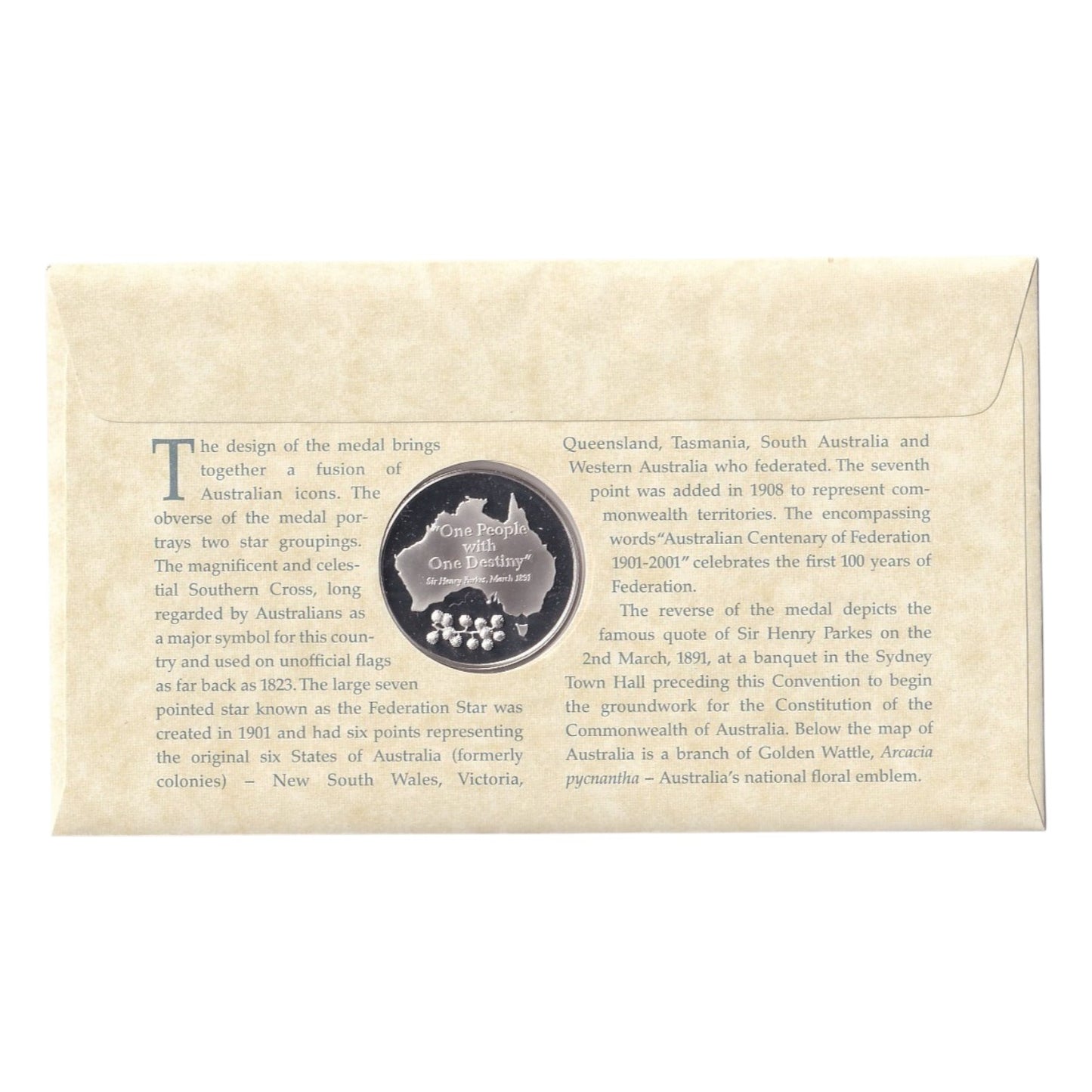 2001 The Centenary of Federation Silver Proof Medallic First Day Cover - Franklin Mint