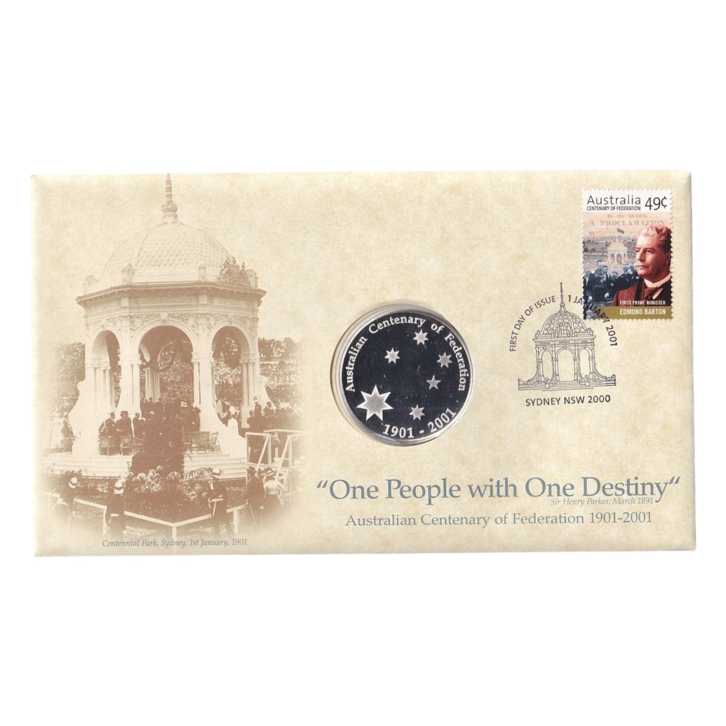 2001 The Centenary of Federation Silver Proof Medallic First Day Cover - Franklin Mint