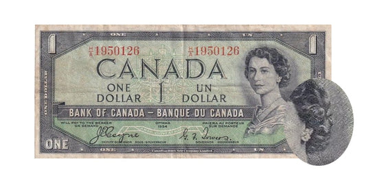 1954 Canada - 1 Dollar - p66a - "Devil's Face" Variety - Fine