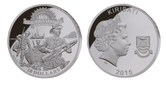 2015 $10 Coin - Kiribati - Silver Commemorative - Gallipoli Landing Centenary