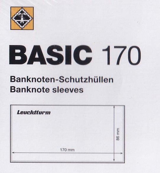 Lighthouse Basic 170 Banknote Sleeves - 176mm x 90mm - 50 Pack
