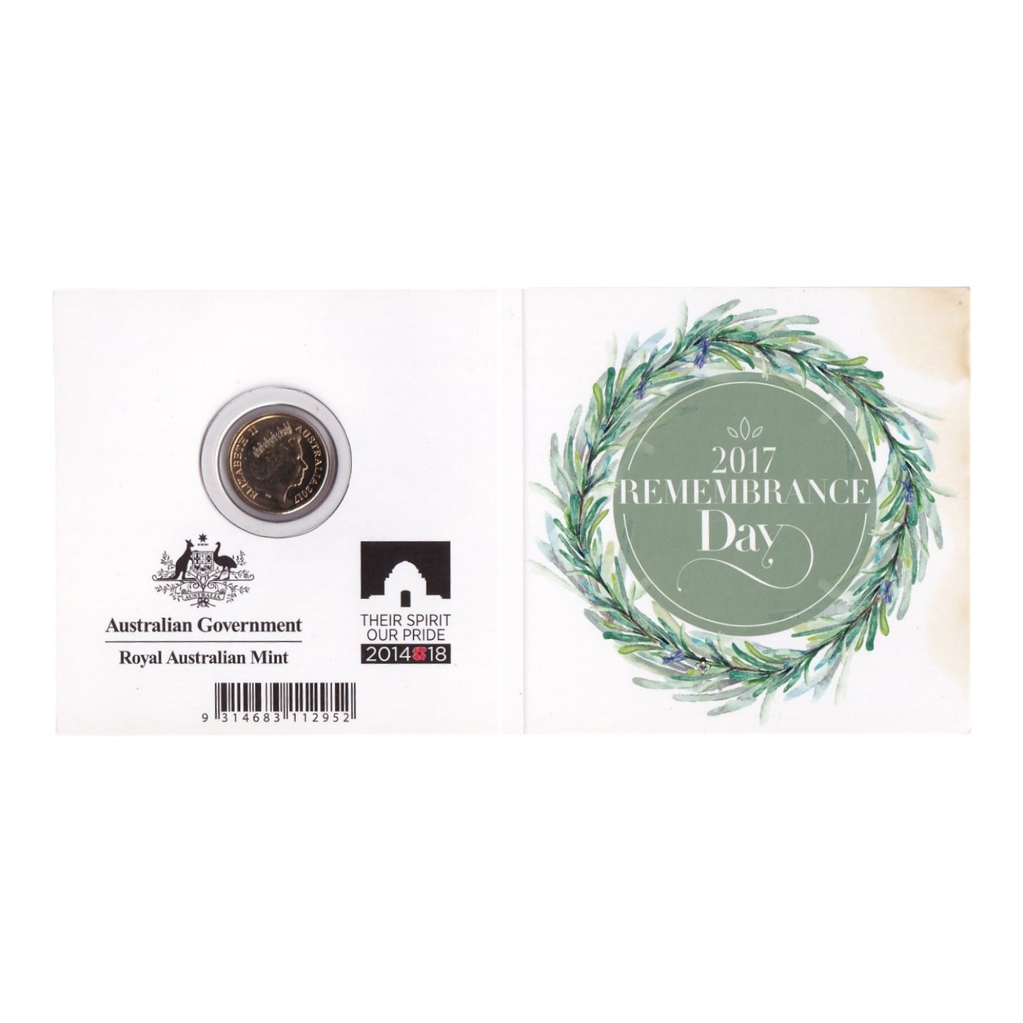 2017 $2 AlBr C Mintmark Colour Uncirculated Coin - Remembrance Day (Card Damage)