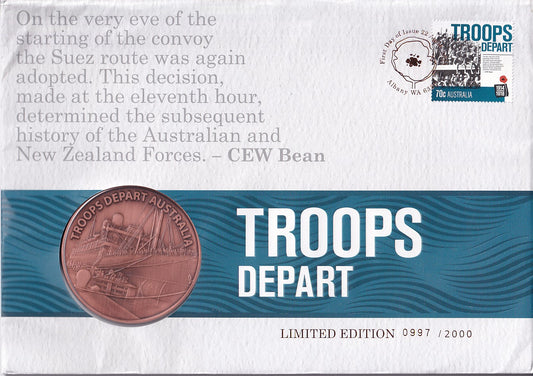 2014 Limited Edition Medallion Cover - Centenary of WWI - Troops Depart #0,997/2,000