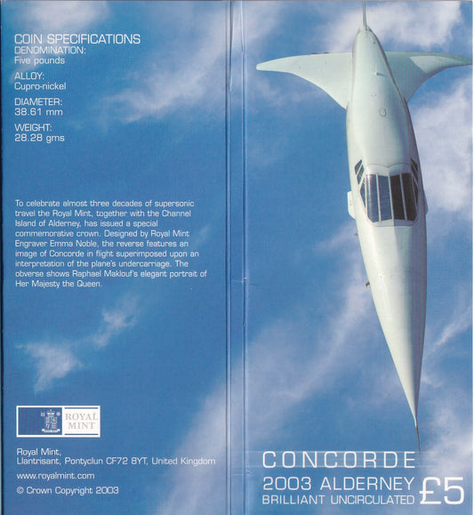 2003 £5 Coin - Alderney - Last Flight of the Concorde BU