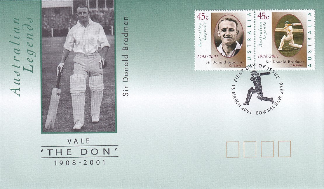 2001 Australian First Day Cover - Donald Bradman Memorial - Bradman FDC, Pair