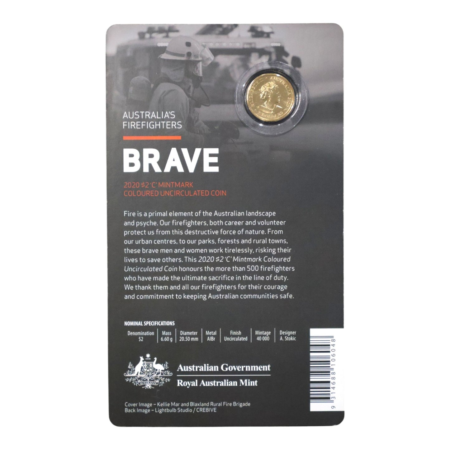 2020 $2 Coloured Uncirculated Coin – Australia's Firefighters - 'C' Mintmark