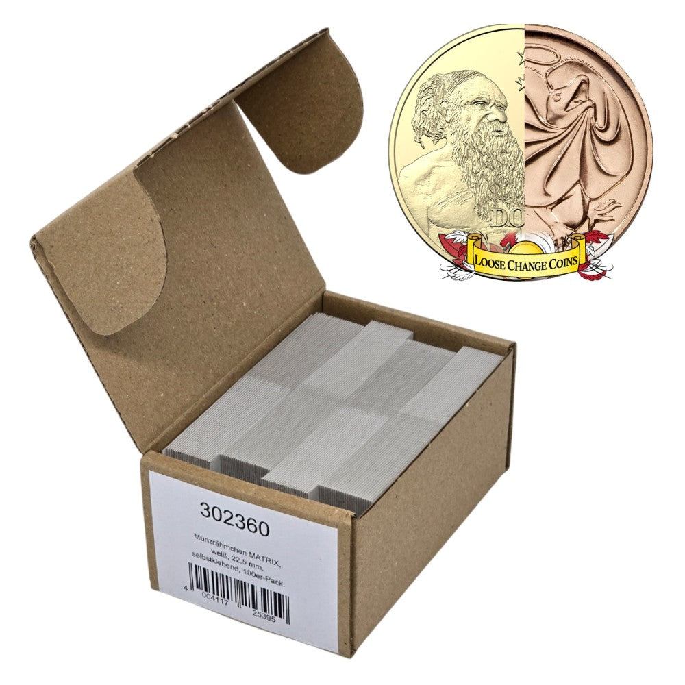 Lighthouse MATRIX WHITE Self-Adhesive Coin Holders - 2 Cent Coin & 2 Dollar Coin: 22.50mm