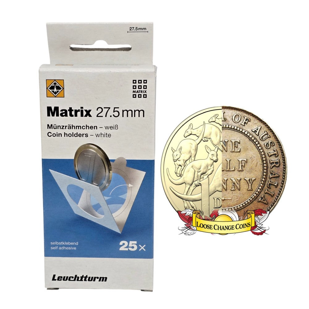 Lighthouse MATRIX WHITE Self-Adhesive Coin Holders - 1 Dollar Coin & Half-Penny: 27.5mm