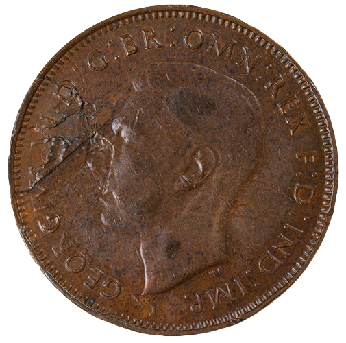 1942 Australian Half Penny - Perth Mint - Extremely Fine with Obverse Lamination Peel