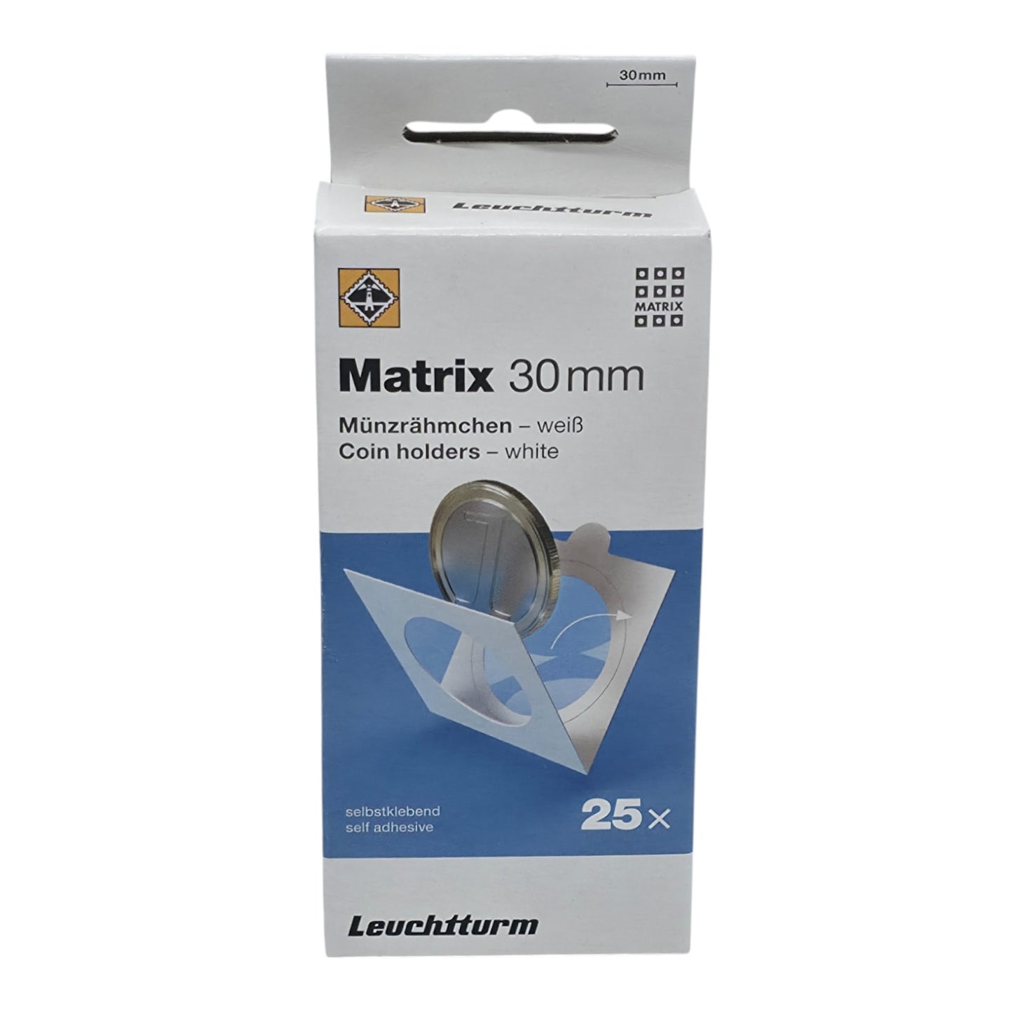 Lighthouse MATRIX WHITE Self-Adhesive Coin Holders - 20 Cent Coin and Florin: 30mm