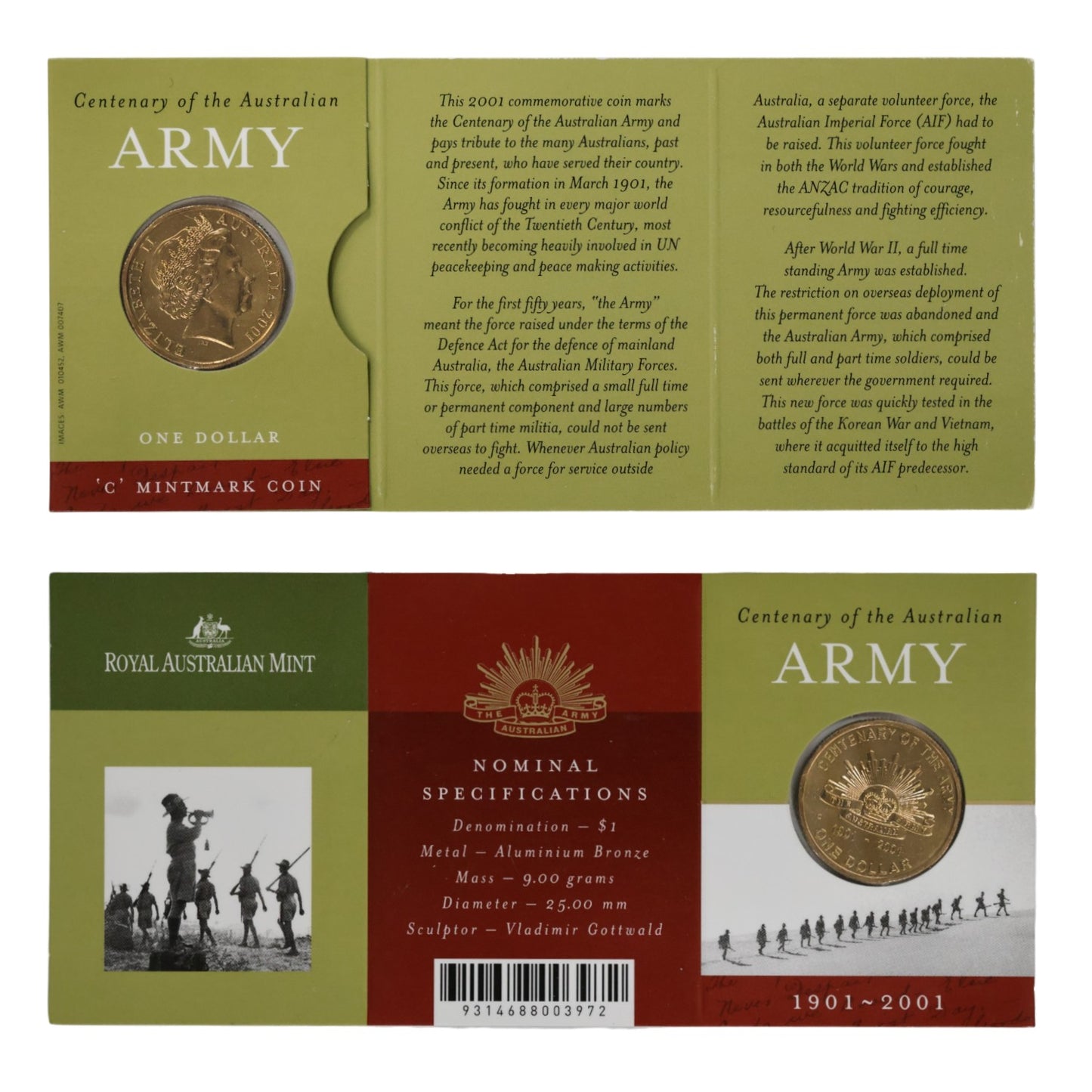 2001 $1 Coin - Centenary of Army 'C' Mintmark